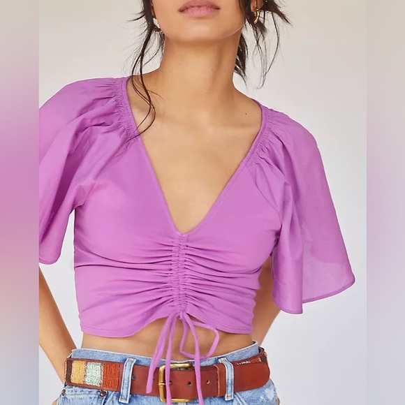 Anthropologie Maeve Cinched Flutter Sleeve Top size Small - Picture 3 of 10